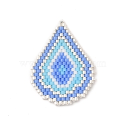 Handmade Loom Pattern MIYUKI Seed Beads, Teardrop Pendants, Cornflower Blue, 34.5x25.5x1.5mm, Hole: 0.8mm(PALLOY-MZ00080)