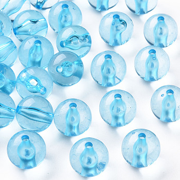 Transparent Acrylic Beads, Round, Light Sky Blue, 16x15mm, Hole: 2.8mm, about 220pcs/500g