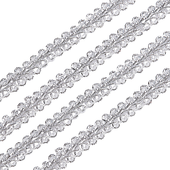Metallic Polyester Ribbon, Garment Accessory, Flower Pattern, Silver, 1/4 inch(8mm)
