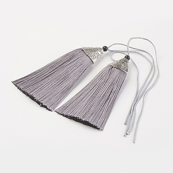 Nylon Tassels Big Pendant Decorations, with CCB Plastic, Antique Silver, Thistle, 85x20x10.5mm