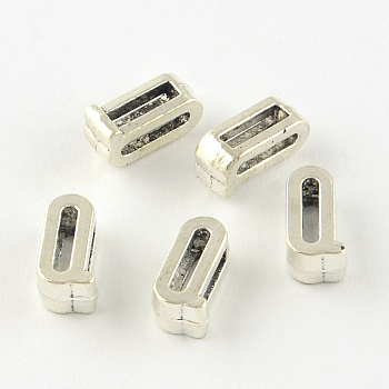 Antique Silver Plated Alloy Letter Slide Charms, Lead Free & Cadmium Free, Letter.Q, 10x5x4mm, Hole: 7x2mm