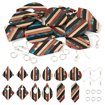 DIY Geometry Earring Making Kit, Including Resin & Walnut Wood Pendants, Brass Earring Hooks, Kite & Hexagon & Rhombus, Black, 32~44x17~29x3.5mm, Hole: 2mm