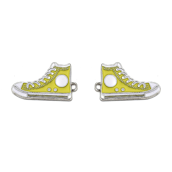 Alloy Enamel Pendants, Lead Free and Cadmium Free, Shoes, Platinum Metal Color, Yellow, 30x17x2mm, Hole: 1.5mm