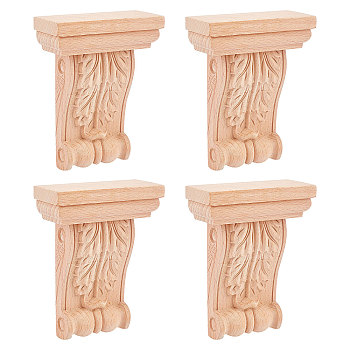Natural Solid Wood Carved Onlay Applique Craft, Unpainted Onlay Furniture Home Decoration, BurlyWood, 104x80x33mm