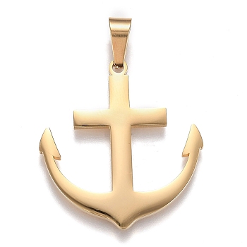 304 Stainless Steel Pendants, Anchor, Golden, 37.5x35x2mm, Hole: 10x5mm
