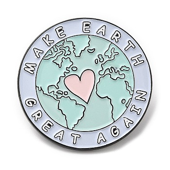 The Earth with Word Make Earth Great Again Enamel Pin, Electrophoresis Black Alloy Brooch for Backpack Clothes, Colorful, 30.5x1.7mm