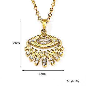 Retro Titanium Steel Clear Cubic Zirconia Eye Pendant Cable Chain Necklaces for Women, Golden