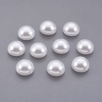 ABS Plastic Imitation Pearl Cabochons, Half Round, White, 12x6mm