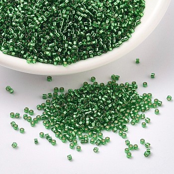 MIYUKI Delica Beads, Cylinder, Japanese Seed Beads, 11/0, (DB0046) Silver-Lined Green, 1.3x1.6mm, Hole: 0.8mm, about 2000pcs/10g