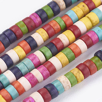 Synthetic Turquoise Beads Strands, Heishi Beads, Dyed, Flat Round/Disc, Mixed Color, 5x3mm, Hole: 1mm, about 145pcs/strand, 15.75 inch