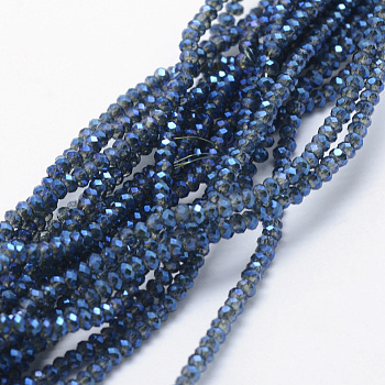 Electroplate Glass Beads Strands, Full Rainbow Plated, Faceted, Rondelle, Marine Blue, 2.5x1.5mm, Hole: 0.5mm, about 197~201pcs/strand, 12.9 inch(33cm)
