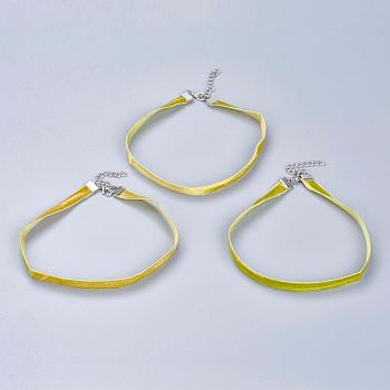 Cloth Gothic Choker Necklaces, with Iron Finding, Platinum, Green Yellow, 12.2 inch(31cm)