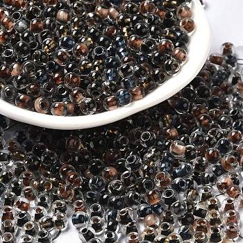 Transparent Glass Round Seed Beads, Inside Colours, Round, Dark Gray, 6/0, 4x3mm, Hole: 1.2mm, about 7258pcs/pound