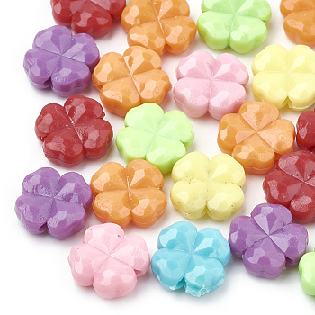 Opaque Acrylic Beads, Faceted, Four Leaf Clover, Mixed Color, 11x11x4.5mm, Hole: 1.5mm, about 1470pcs/500g