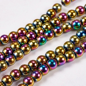 Electroplate Non-magnetic Synthetic Hematite Beads Strands, Round, Grade A, Multi-color Plated, 4mm, Hole: 1mm, about 100pcs/strand, 16 inch