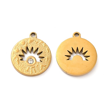 Ion Plating(IP) 304 Stainless Steel Pendants, Round with Sun Charms, Golden, 21x18x2.5mm, Hole: 2mm