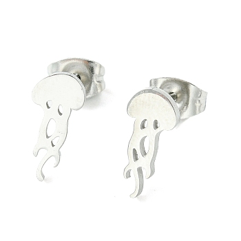 Cute Little Animal Theme 304 Stainless Steel Stud Earrings, Jellyfish, 12x5.5mm