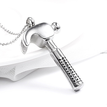 Hammer Urn Ashes Pendant Necklace, 316L Stainless Steel Memorial Jewelry for Men Women, Silver, 17.72 inch(45cm)