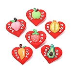 PVC Plastic Pendants, Heart with Fruits & Word Love You Chamrs, Red, 41.5~45x46.5~48x19~21.5mm, Hole: 2mm(PL-CBAC107-02)