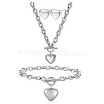 Heart 304 Stainless Steel Pendant Necklaces & Charm Bracelets & Stud Earrings Sets, Stainless Steel Color, 475mm & 170mm & 17.5mm(FS-WGBF13B-04)