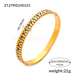 304 Stainless Steel Pave Cubic Zirconia Hinged Bangles for Women, Real 18K Gold Plated, Flat Round, Inner Diameter: 2-3/8 inch(6cm)(FS-WG9A3B1-01)