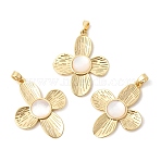 Natural White Shell Pendants, Flower Charms with Brass Settings, Real 18K Gold Plated, 31.5x24.5x3.5mm, Hole: 3x4.5mm(KK-Z149-21G)