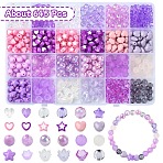 DIY Round Star Flower Acrylic Beads Bracelets Making Kits, Purple, 7~10x8~10.5x4~8.5mm, Hole: 1.8~2.5mm(DIY-YW0009-95)