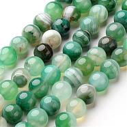 Natural Striped Agate/Banded Agate Beads Strands, Round, Dyed & Heated, Sea Green, 8mm, Hole: 1mm, about 48pcs/strand, 14.1 inch(G-D845-01D-8mm)