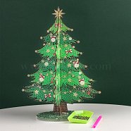 DIY Christmas Tree Display Decor Diamond Painting Kits, Including Plastic Board, Resin Rhinestones, Pen, Tray Plate and Glue Clay, Lime Green, 265x195mm(XMAS-PW0001-105D)
