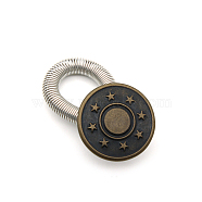 Alloy Jeans Buttons, with Spring, Garment Accessories, Flat Round with Pattern Star, Cadmium Free & Lead Free, Antique Bronze, 17mm(PALLOY-TAC0011-68AB-RS)