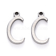 201 Stainless Steel Charms, Laser Cut, Stainless Steel Color, Letter.C, 12.5x6x1mm, Hole: 1mm(STAS-R105-C)