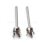 304 Stainless Steel Stud Earring Settings, Prong Earring Settings, Flat Round, Stainless Steel Color, Fit for 3mm Rhinestone, 3mm, Pin: 0.8mm(X-STAS-B004-05P-D)