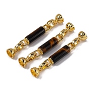 Rack Plating Brass and Tiger Eye Flod Over Clasps, Column, Real 18K Gold Plated, 52mm(KK-B103-07G)