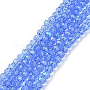 Electroplate Glass Beads Strands, Half Rainbow Plated, Faceted, Rondelle, Cornflower Blue, 8x6mm, Hole: 1mm, about 65~68pcs/strand, 15.7~16.1 inch(40~41cm)(EGLA-A034-T8mm-L04)