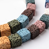 Natural Lava Rock Beads Strands, Cube, Dyed, Mixed Color, 6.5x6.5x6.5mm, about 60pcs/strand, 15.60''(39.63cm)(G-L435-01-6mm)