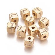 Brass Micro Pave Cubic Zirconia Beads, Horizontal Hole, Real 18K Gold Plated, Long-Lasting Plated, Cube with Letter, Clear, Letter.L, 9x9x9mm, Hole: 3.5mm(KK-K238-16G-L)