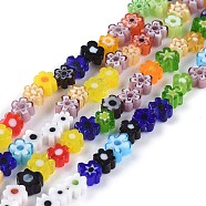 Handmade Millefiori Glass Bead Strands, Flower, Mixed Color, 3.7~5.6x2.6mm, Hole: 1mm, about 88~110pcs/Strand, 15.75''(40cm)(X-LAMP-J035-4mm-02)