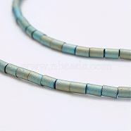 Electroplate Non-Magnetic Synthetic Hematite Strands, Column, Grade A, Frosted, Green Plated, 2x2.8~3mm, Hole: 0.5mm, about 139pcs/strand, 16.25 inch(G-F424-08A)