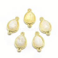 Natural Rainbow Moonstone Links connectors, with Golden Tone Brass Findings, teardrop, Faceted, 17.5x9.5x5mm, Hole: 1.2mm(G-O177-14H-G)