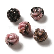 Natural Rhodonite Carved Flower Beads, Rose, 8.5~10x10x10.5mm, Hole: 1mm(G-O156-B-26)