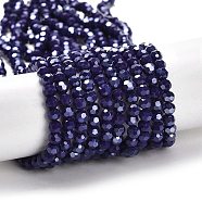 Electroplate Opaque Glass Beads Strands, Faceted(32 Facets), Pearl Luster Plated, Round, Indigo, 4mm, Hole: 0.7mm, about 87~93pcs/strand, 32~33cm(EGLA-A035-P4mm-A09)