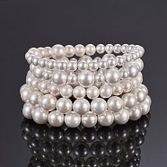 Shell Pearl Stretch Bracelets Sets, Stackable Bracelets, with Burlap Drawstring Bags, Floral White, 2-3/8 inch(6cm), 5strands/set(BJEW-JB04108)
