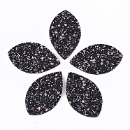 Polyester Fabric Big Pendants, with PU Leather and Double-Sided Glitter Sequins/Paillette, Horse Eye, Black, 61x36.5x3.5mm, Hole: 2mm(FIND-T059-016A)