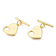 Brass Toggle Clasps, Nickel Free, Heart, Real 18K Gold Plated, 21mm, Heart: 12x15x1.5mm, Hole: 1mm, Bar: 4x15x1.5mm, Hole: 1.2mm(KK-N233-412)