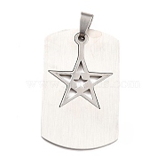 Titanium Steel Pendants, Split Dog Tag Pendant, Rectangle with Star, Stainless Steel Color & Silver Color Plated, 51x27x1.5mm, Hole: 6x4mm(STAS-P298-07P)
