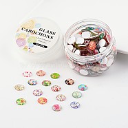 Glass Cabochons, Floral Printed, Half Round/Dome, Mixed Color, 12x4mm, about 180~190pcs/box(GGLA-JP0002-01)