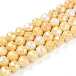 Anti-Tarnish Electroplate Glass Beads Strands, Imitation Gemstone, Round, AB Color Plated, Faceted, Two Tone, Gold, 7~8mm, Hole: 1~1.2mm, about 51pcs/strand, 14.96 inch(38cm)(GLAA-N010-8mm-06)