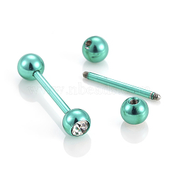 Electrophoresis Double-headed 304 Stainless Steel Barbell Cartilage Earrings, with Rhinestone, Spring Green, 27mm, Pin: 1.2mm(X-EJEW-L206-F02)