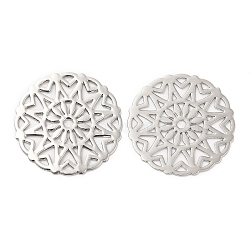 Long-Lasting Plated Brass Filigree Joiners, Etched Metal Embellishments, Flat Round with Flower, Platinum, 18x0.3mm, Hole: 1.5mm(KK-K336-13P)