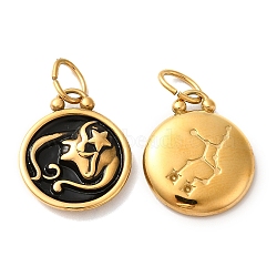 Ion Plating(IP) 304 Stainless Steel Enamel Pendants, with Jump Ring, Flat Round with Constellation, Golden, Virgo, 20.5x17x2.5~3.5mm, Hole: 4x6mm(STAS-A080-43G-06)